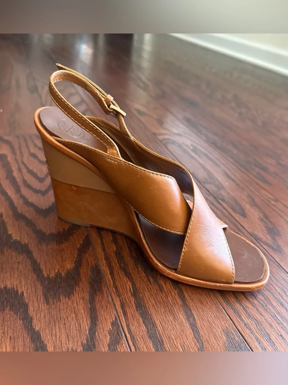 Tory Burch Gabrielle brown Leather wedge Sandals preppy summer resort size 8.5